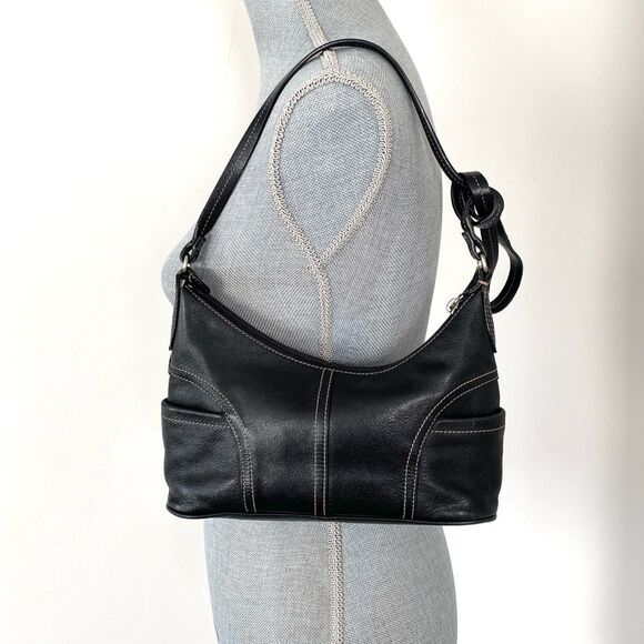 Fossil Y2K Black Leather Crossbody Bag Stitching Accent - Picture 4 of 9
